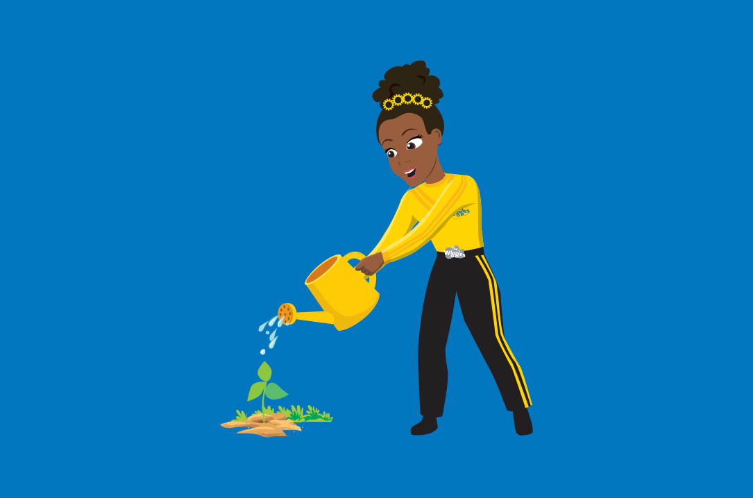 Teshay wiggle watering the garden with a watering can