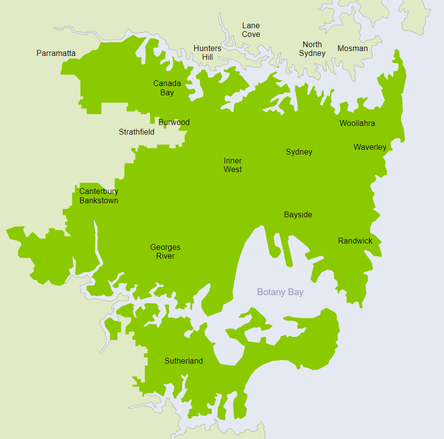Map of the area in Greater Sydney that receives desalinated water